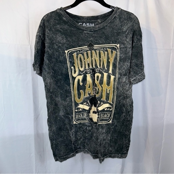 Johnny Cash Shirt Short Sleeve Graphic Acid Wash Band Tee Crewneck Pullover Top - Picture 7 of 8